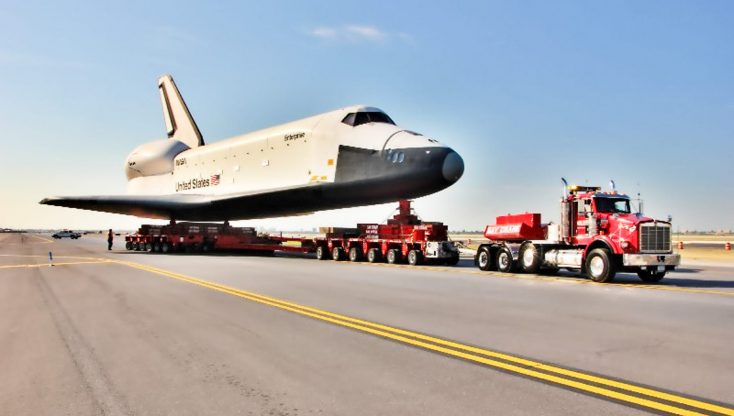 Truck transporting space shuttle